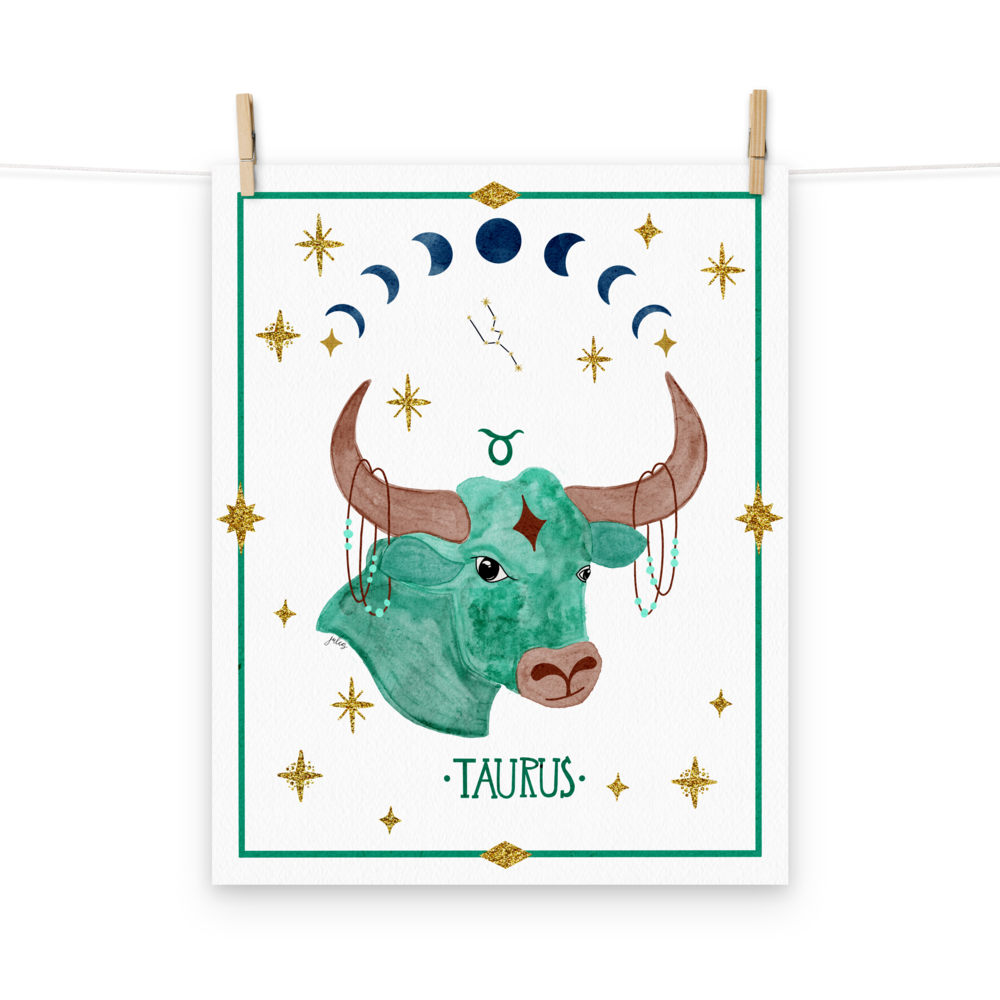 Taurus Zodiac Watercolor Art Print - juliemstudios