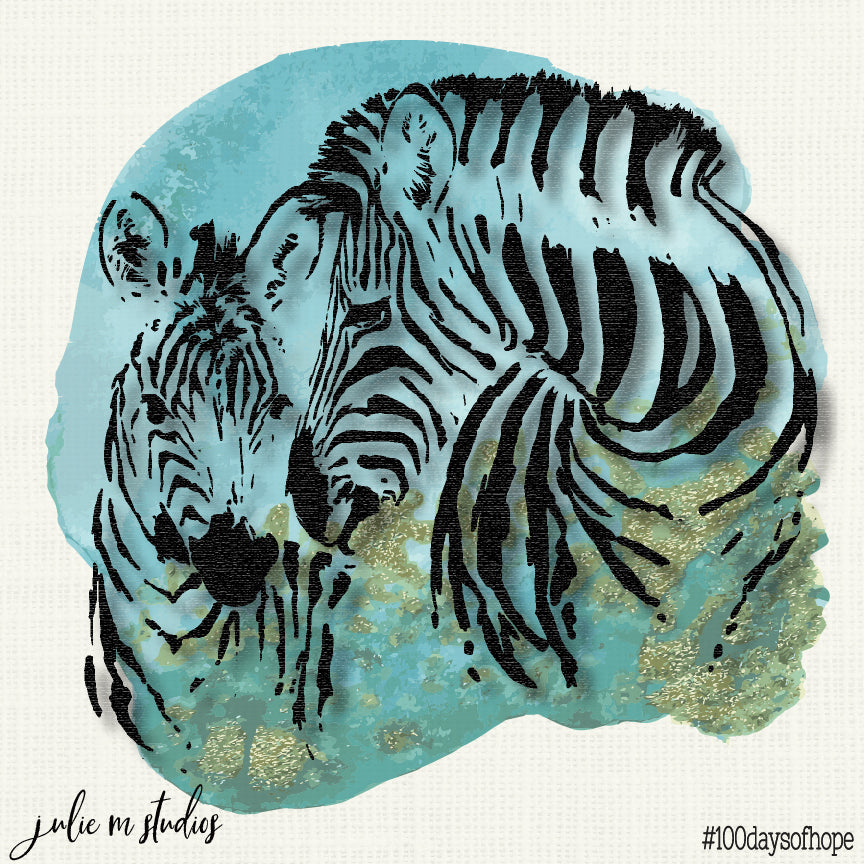 6 x 6 inch ZEBRA LOVE TEAL Art Print created for your walls.